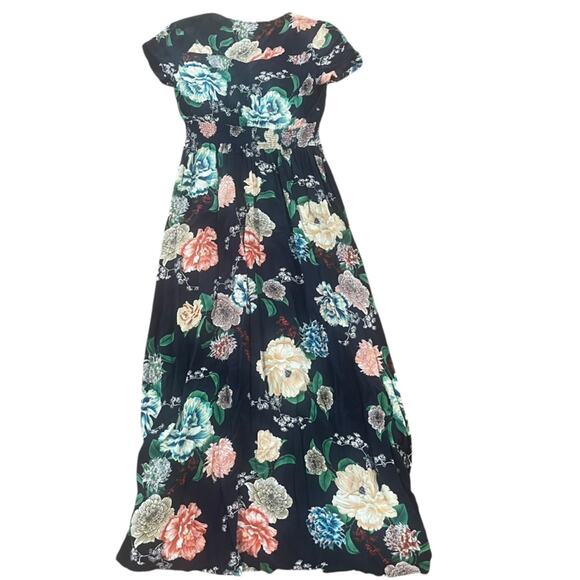 Floral Maxi Women Size Small V Neck Short Sleeve Smock Waist Spring Boho Prairie - Picture 6 of 7